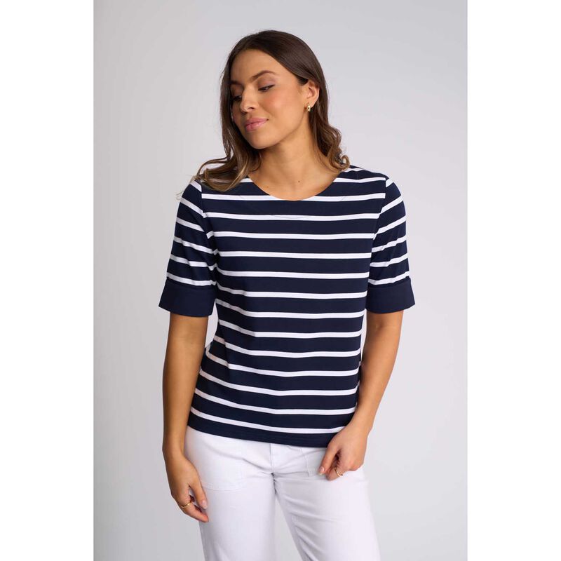 Vassalli Elbow Length Sleeve Round Neck Knit Top with Cuff image number 6